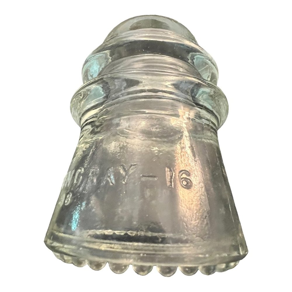 Antique Hemingray 16 Clear Glass Electric Pole Insulator  3"x4" Made USA